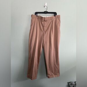 LL Bean Pants Men's Size 38 Dress Chino Beige Adjustable Waist Pleated Cuffed